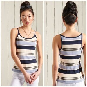 SuperDry Cali Striped Tank Top Blue Cream, US Size 4